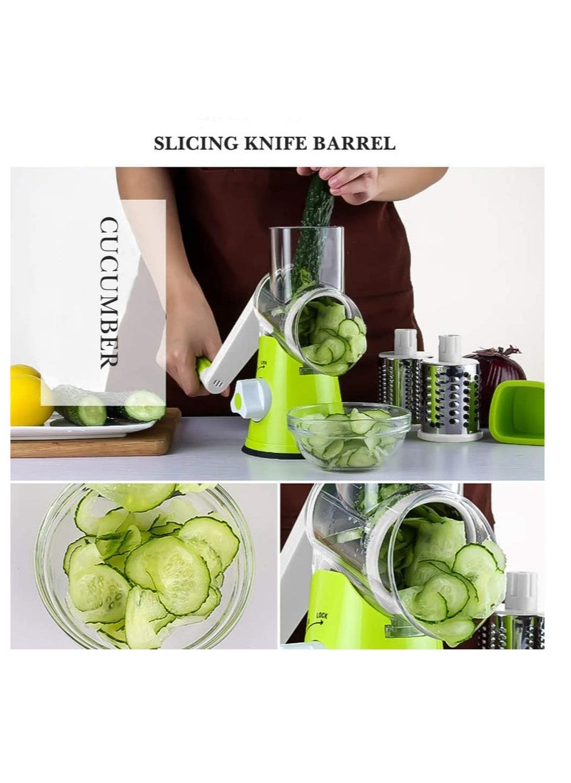 ELTRAZONE - Manual Rotary Cheese Grater, 3in1 Shredder Slicer Grinder for Cucumber Nut Potato Carrot Cheese, Vegetable Salad Shooter,Teal - Image 1