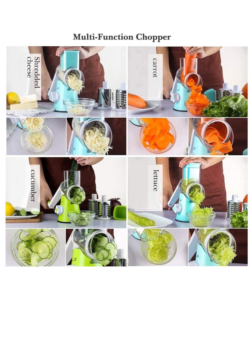 ELTRAZONE - Manual Rotary Cheese Grater, 3in1 Shredder Slicer Grinder for Cucumber Nut Potato Carrot Cheese, Vegetable Salad Shooter,Teal - Image 1