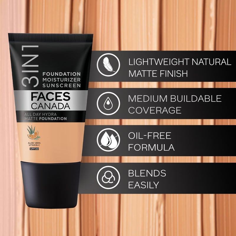 FACESCANADA Airbrushed Shine Full Combo All Day Full Hydra Matte Foundation Rose Ivory 011 18ml Strobe Cream Rose Gold 18ml Illuminating Glowing Makeup Base 10HR Long Wear - Image 5