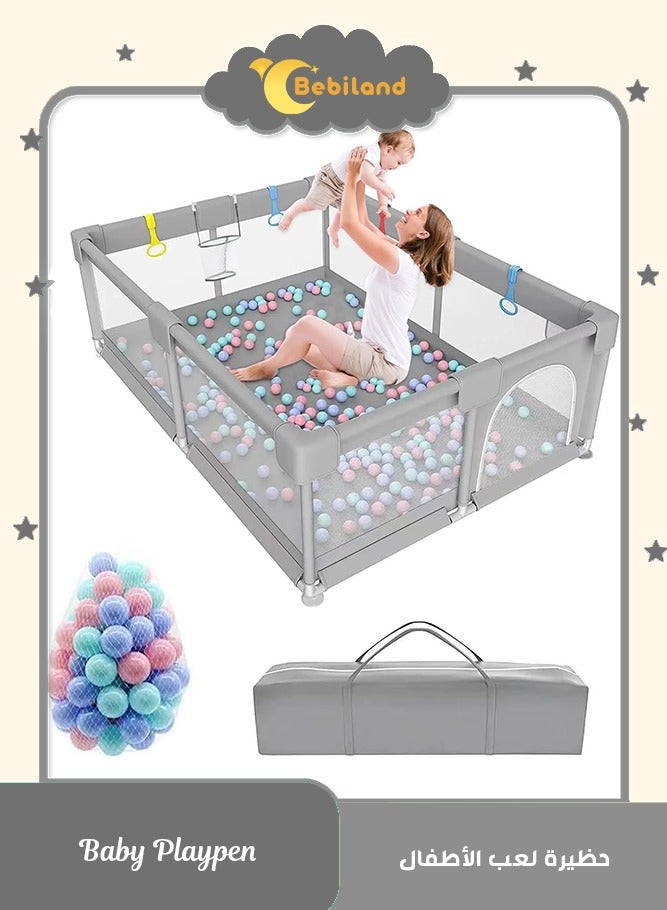 بيبي لاند لعب للاطفال من سياج، ساحة لعب كبيرة جدا مع بوابات بسحاب للاطفال الصغار، خالية من البيسفينول ايه، غير سامة، امنة بدون فجوات، مركز نشاط للاطفال في الاماكن المغلقة والمفتوحة (رمادي فاتح، 59×70 انش - Image 1