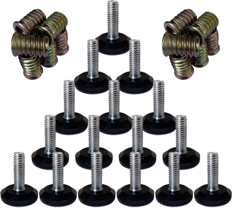 Twig 5/16" Threaded Leveling Feet Screw On for Furniture/Table/Chair/Bar Stool Glides,5/16-18 UNC Thread Adjustable Leg Levelers Screws in Foot Pads,28mm Teflon Nylon Base(16 Pcs/Pack) - Image 1