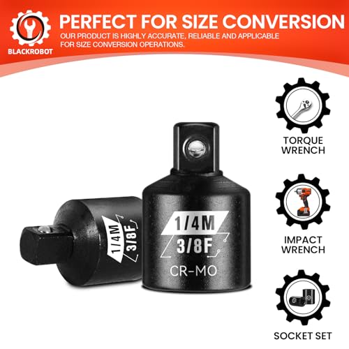 BLACKROBOT 2 Piece 3/8”F To 1/4”M Impact Socket Adapter Set,SAE Drive Cr-Mo Steel Exceeds ANSI Standards,Square Drive Reducer for Impact Driver Wrench - Image 4
