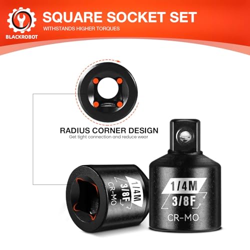 BLACKROBOT 2 Piece 3/8”F To 1/4”M Impact Socket Adapter Set,SAE Drive Cr-Mo Steel Exceeds ANSI Standards,Square Drive Reducer for Impact Driver Wrench - Image 5