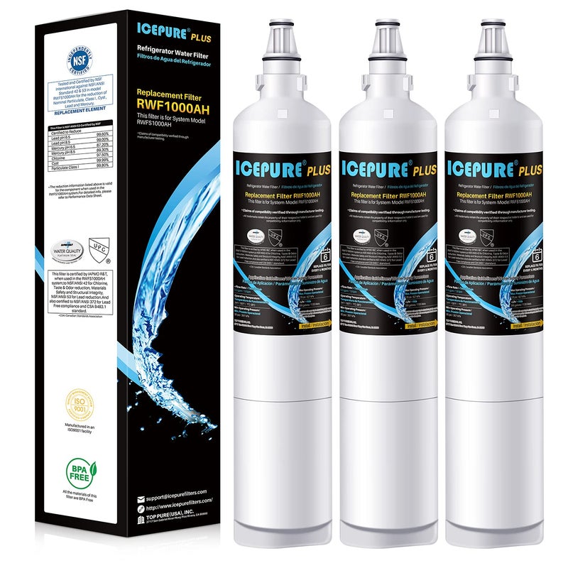 Icepure Plus 9990 Nsf 53&42 بديل معتمد لـ Kenmore 46-9990 Lg Lt600P 5231Ja2006B 5231Ja2006A-S Kenmoreclear 9990 Fml-2 Lsc27931St Lfx25960St Rwf1000A فلتر مياه الثلاجة 3 عبوات - Image 1