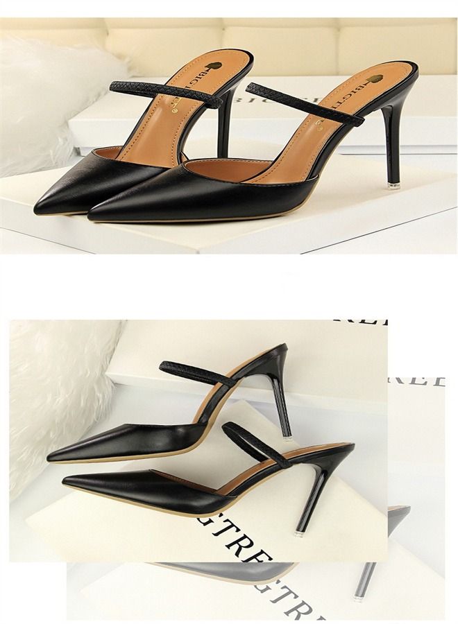 BIGTREE Shallow Pointed High-Heeled Sandals 10.5CM Black  - Image 2