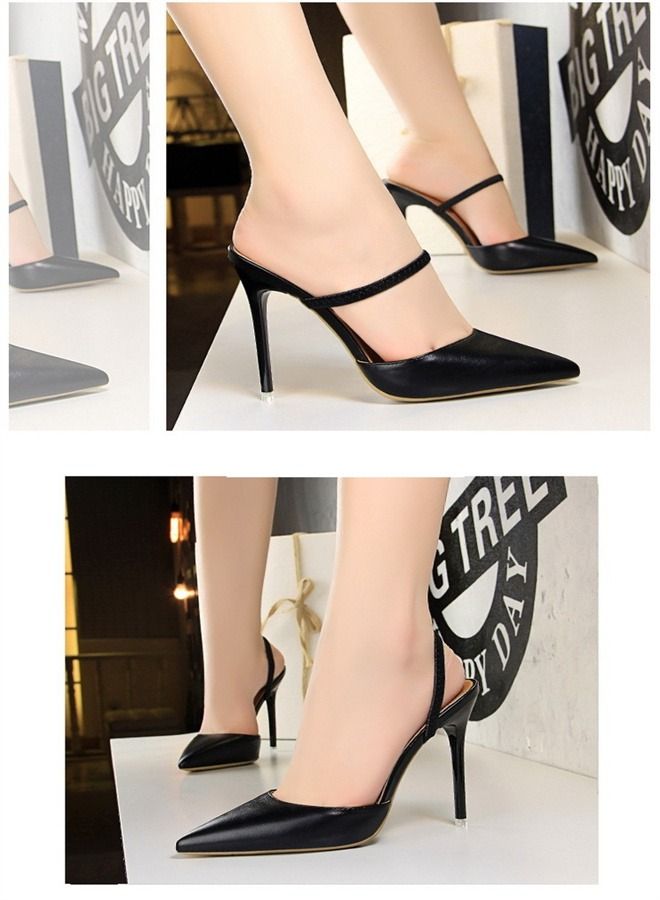 BIGTREE Shallow Pointed High-Heeled Sandals 10.5CM Black  - Image 3