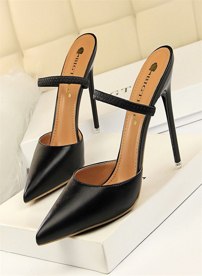 BIGTREE Shallow Pointed High-Heeled Sandals 10.5CM Black  - Image 1