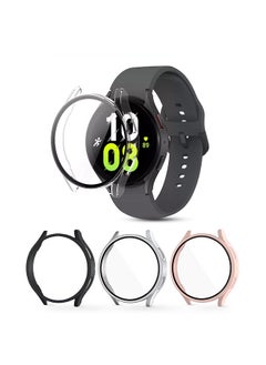 Matte Case for Galaxy Watch 5 40mm with Screen Protector (Pack of 4) Protective Cover Shockproof Design - Clear/Black/Silver/Pink Sand