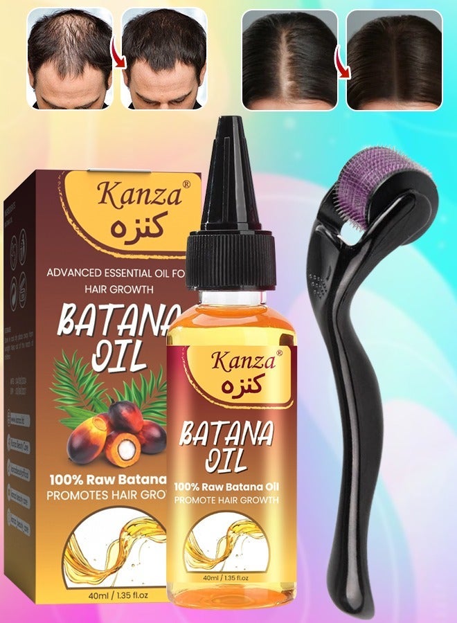 Kanza Natural Batana Oil with Roller for Hair Care Hair Conditioner Oil for Thin Hair Repair Damaged Hair Nourishes Thin Hair Scalp Skin and Loss Hair Growth Fit for All Hair Types Raw Batana Oil 40 ml - Image 1