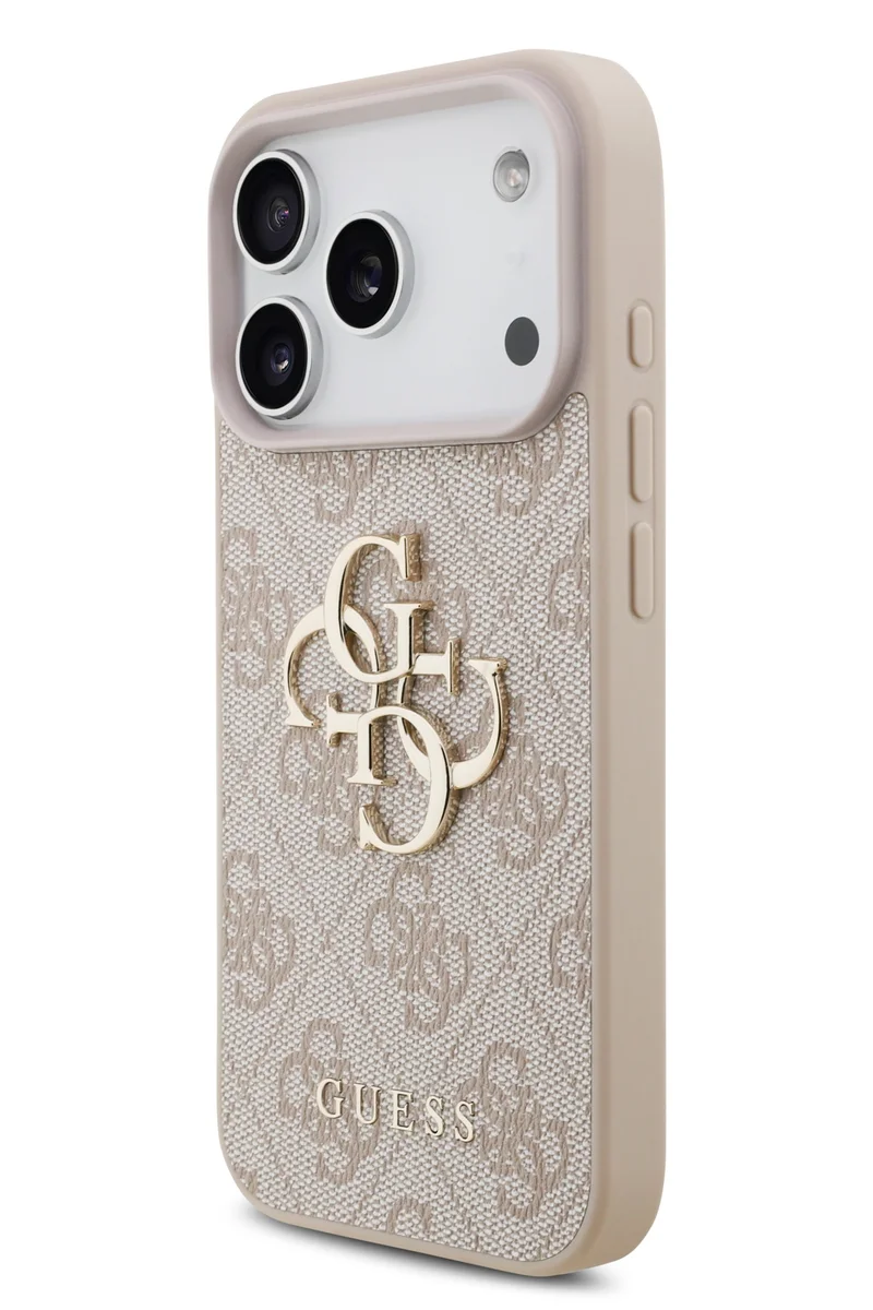 جس جراب جلدي من البولي يوريثان مع شعار 4G كبير وشعار كلاسيكي لهاتف iPhone 17 Pro Max / سهل التركيب / تغليف مستدام / قبضة مريحة / حماية من السقوط / تصميم رفيع وخفيف الوزن - وردي