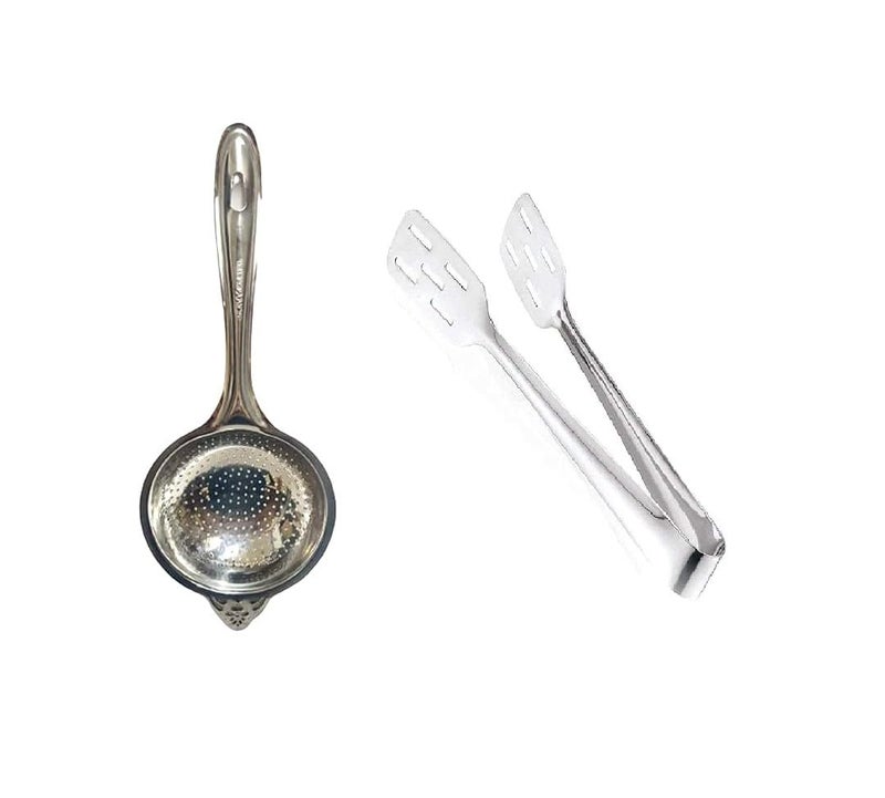 Dynore Stainless Steel Cake Tong Used for Serving Dishes Like Cakes and Green Tea Filter/Coffee mesh/Loose Leaves Green Tea Filter/Unique Poha Strainer/Mesh Strainer for Kitchen, 23.5 Centimeters - Image 1