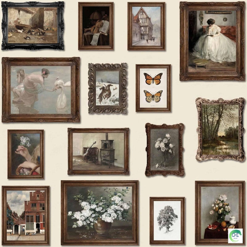 LANCHI95 15PCS Vintage European Gallery Wall Art Set, Classic French Country Painting Prints, Rustic Antique Home Decor, Moody Floral & Landscape Wall Art for Living Room Bedroom (UNFRAMED) Vintage 16 - Image 1
