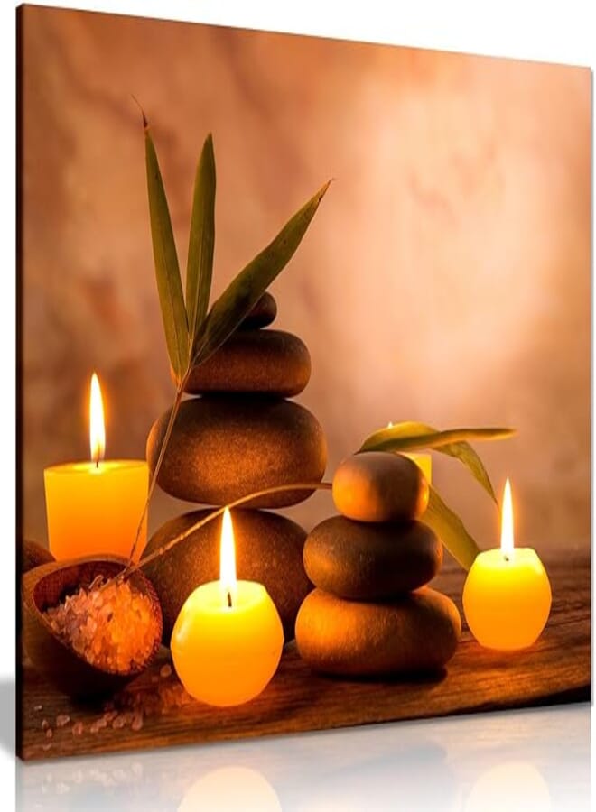 Panther Print Aromatic Candles & Zen Stones Canvas Wall Art Picture (18x12in)