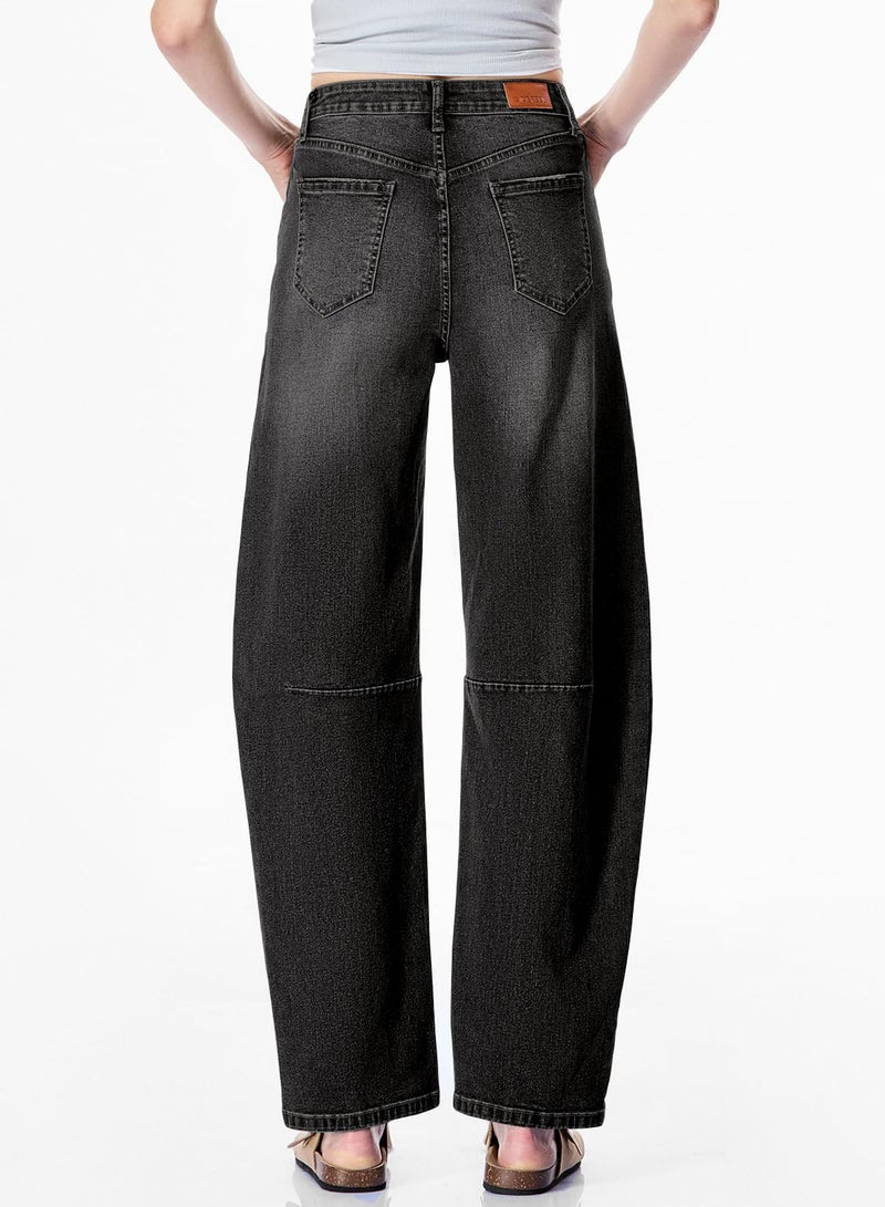 Sidefeel Women's Barrel Jeans Wide Leg Vintage Mid Rise Y2k Baggy Boyfriend Denim Pants Size 14 Black - Image 4