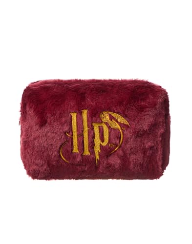 Harry Potter Womens Makeup Bag & Mirror | Ladies Burgendy Fur Cosmetic Pouch Logo | Travel Beauty Case - Image 3