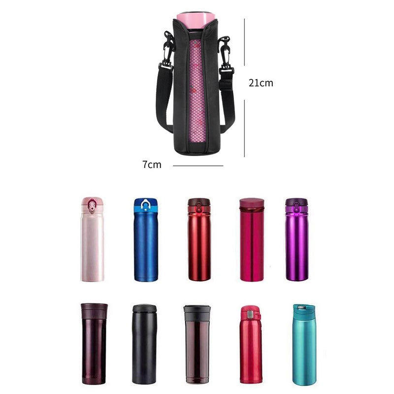 2pcs Thicken Oxford Bottle Cover Adjustable Strap Cup Cover Handheld Tumbler Carrier Thermal Insulation Mug Sleeve for Office Travel Camping (Black) - Image 5