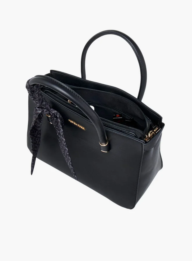 Flora Bella By Shoexpress Scarf Accent Tote Bag with Detachable Strap and Zip Closure