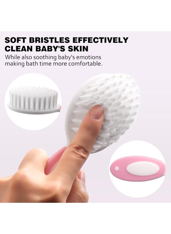 3PCS Baby Hair Brush, Baby Hair Comb, Baby Hair Brush and Comb Set for Newborns & Toddlers, Baby Brush Soft Bristles, Ideal for Cradle Cap, Perfect Baby Registry Gift (Pink) - Image 3