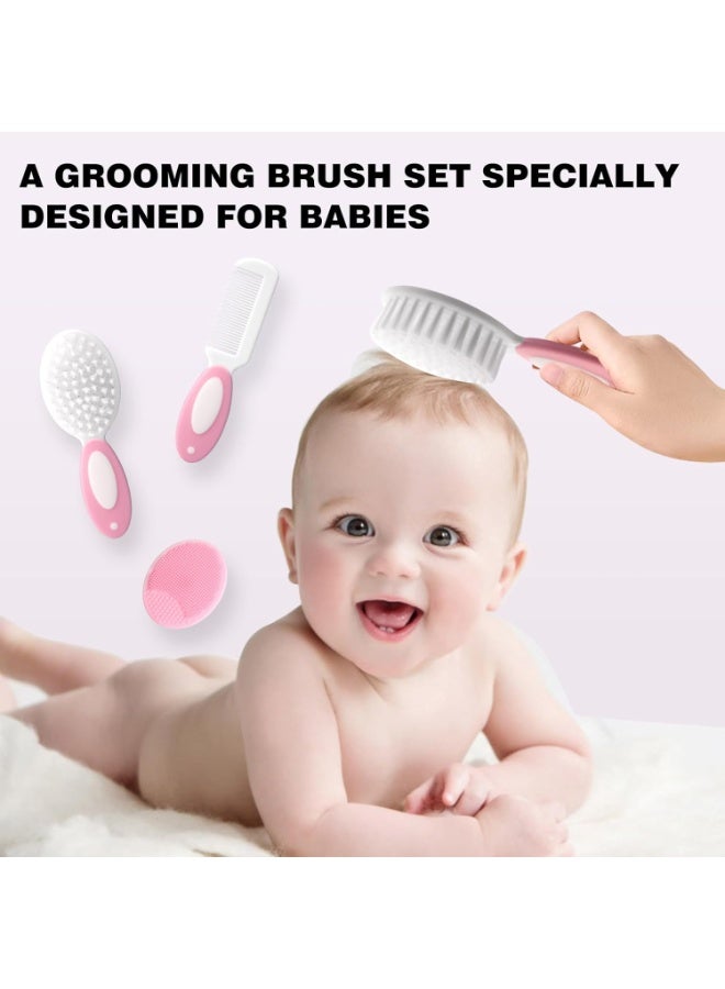 3PCS Baby Hair Brush, Baby Hair Comb, Baby Hair Brush and Comb Set for Newborns & Toddlers, Baby Brush Soft Bristles, Ideal for Cradle Cap, Perfect Baby Registry Gift (Pink) - Image 4