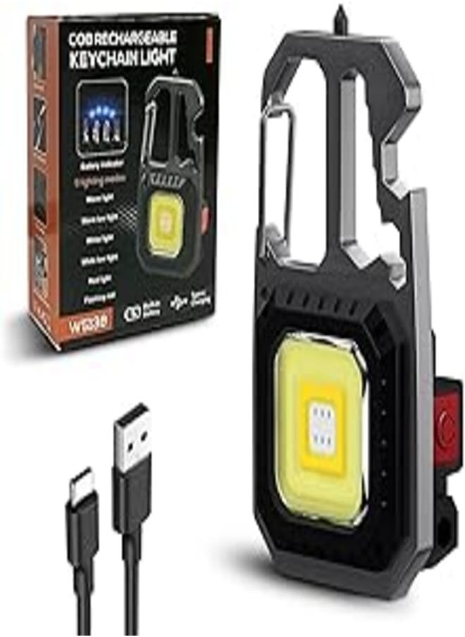 DMG TECH COB Mini Flashlight Rechargeable Keychain Flashlights,DMG-1000 Lumens Bright Rechargeable Small Flash Lights,7 Modes Portable Pocket LED Torch with Multifunction for Fishing,Camping 