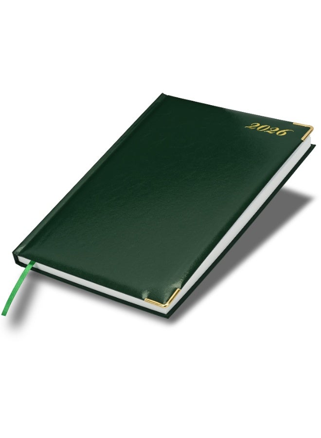 FIS 2026 Diary, A4 Size Diary(210x297mm), Hard Cover Vinyl Materials, 1 Side Padded Cover, Golden Corners, English, 60gsm White Paper, Green Color-FSDI42E26GR - Image 1