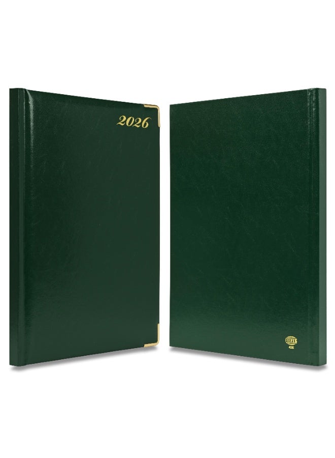 FIS 2026 Diary, A4 Size Diary(210x297mm), Hard Cover Vinyl Materials, 1 Side Padded Cover, Golden Corners, English, 60gsm White Paper, Green Color-FSDI42E26GR - Image 2