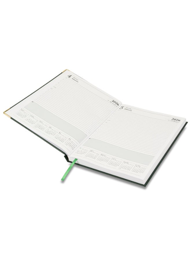 FIS 2026 Diary, A4 Size Diary(210x297mm), Hard Cover Vinyl Materials, 1 Side Padded Cover, Golden Corners, English, 60gsm White Paper, Green Color-FSDI42E26GR - Image 4