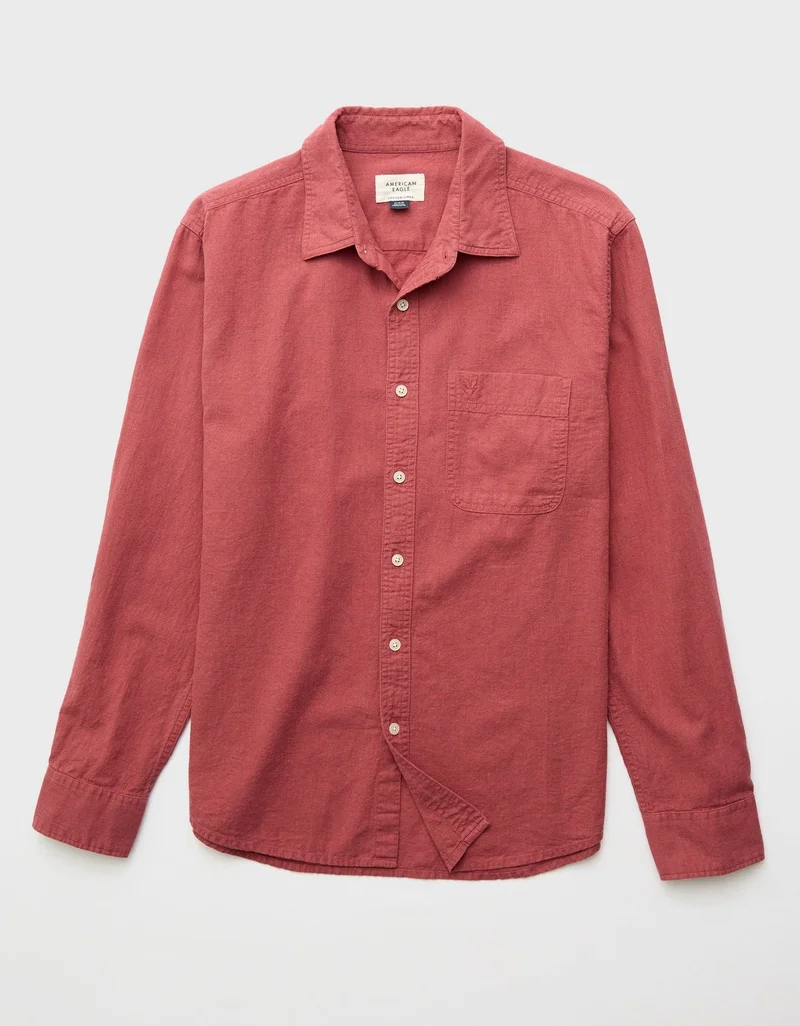امريكان ايجل قميص بأزرار وأكمام طويلة من مزيج الكتان