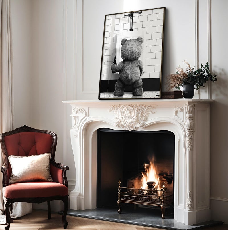 Poster Master Funny Teddy Bear Print - Humorous Gift for Men, Women, and Movie Fans - Black & White Wall Art for Bathroom, Restroom, Nursery, Kids Room - 8x10 UNFRAMED Wall Art - Image 4