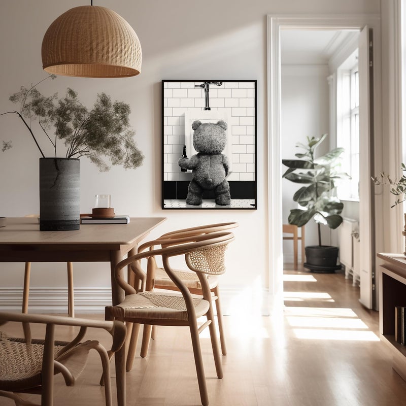 Poster Master Funny Teddy Bear Print - Humorous Gift for Men, Women, and Movie Fans - Black & White Wall Art for Bathroom, Restroom, Nursery, Kids Room - 8x10 UNFRAMED Wall Art - Image 5