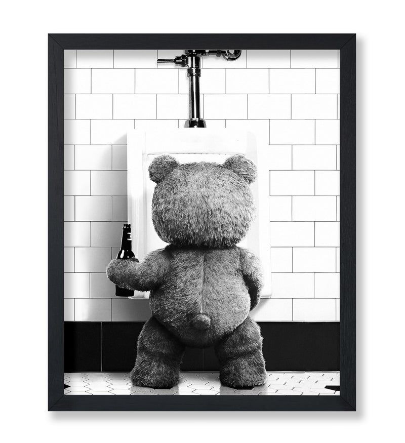 Poster Master Funny Teddy Bear Print - Humorous Gift for Men, Women, and Movie Fans - Black & White Wall Art for Bathroom, Restroom, Nursery, Kids Room - 8x10 UNFRAMED Wall Art - Image 1
