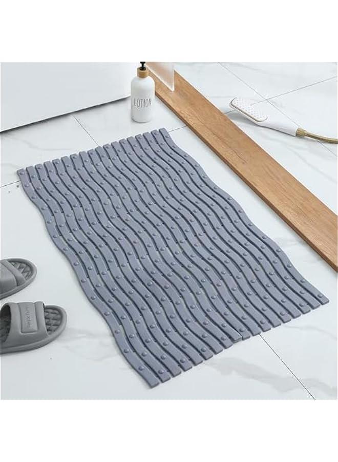 هوكور سجادة حوض استحمام مانعة للانزلاق مع أكواب شفط وفتحات تصريف 27.5 × 15.7 بوصة سجادة حمام للحوض والاستحمام، سجادة حوض استحمام قابلة للغسل في الغسالة للحمام (رمادي) - Image 1