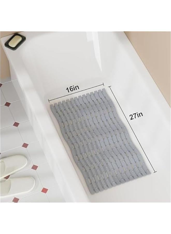 هوكور سجادة حوض استحمام مانعة للانزلاق مع أكواب شفط وفتحات تصريف 27.5 × 15.7 بوصة سجادة حمام للحوض والاستحمام، سجادة حوض استحمام قابلة للغسل في الغسالة للحمام (رمادي) - Image 2