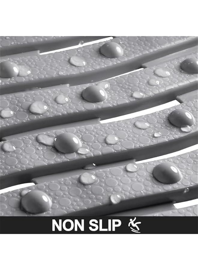 هوكور سجادة حوض استحمام مانعة للانزلاق مع أكواب شفط وفتحات تصريف 27.5 × 15.7 بوصة سجادة حمام للحوض والاستحمام، سجادة حوض استحمام قابلة للغسل في الغسالة للحمام (رمادي) - Image 3