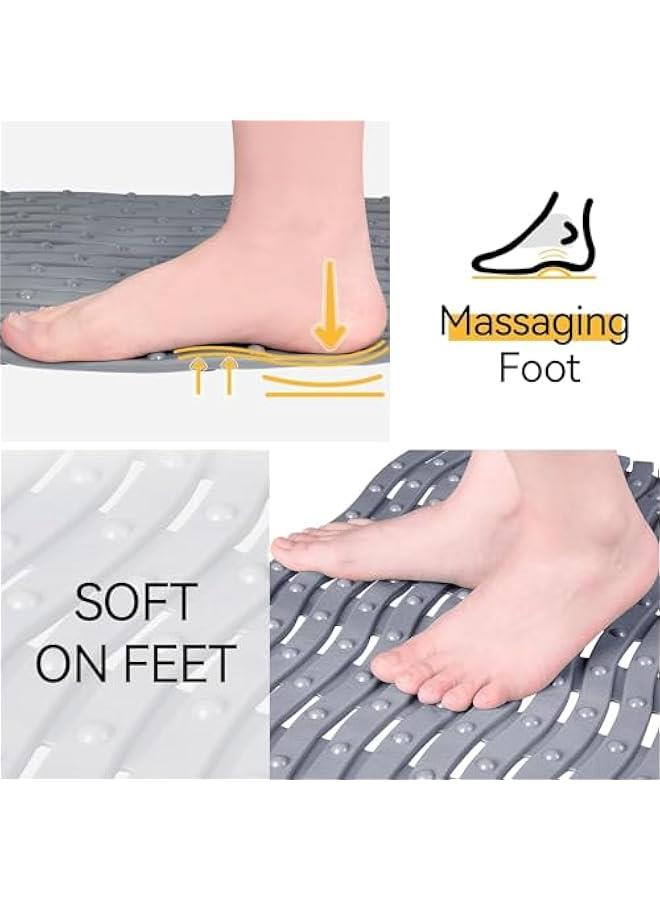 هوكور سجادة حوض استحمام مانعة للانزلاق مع أكواب شفط وفتحات تصريف 27.5 × 15.7 بوصة سجادة حمام للحوض والاستحمام، سجادة حوض استحمام قابلة للغسل في الغسالة للحمام (رمادي) - Image 4