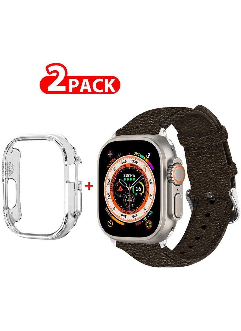 CATANES - 2 Packs For Apple Watch Band 49mm Leather Band Buckle Strap Wristband and Clear Case Holder Choccolaty - Image 1