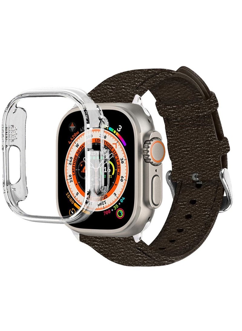 CATANES - 2 Packs For Apple Watch Band 49mm Leather Band Buckle Strap Wristband and Clear Case Holder Choccolaty - Image 1