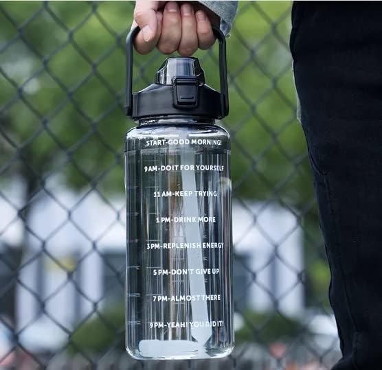Generic 2 litres Capacity Belt StrawTransparent Motivational Water BottlesTime Marker Leak ProofBreakProofBest Usage ForSportyogaOfficeSchoolGymCampingcolor black  - Image 1