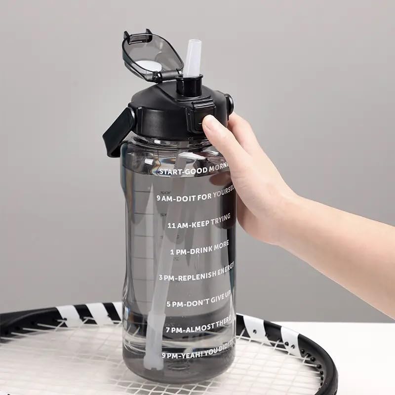 Generic 2 litres Capacity Belt StrawTransparent Motivational Water BottlesTime Marker Leak ProofBreakProofBest Usage ForSportyogaOfficeSchoolGymCampingcolor black  - Image 2