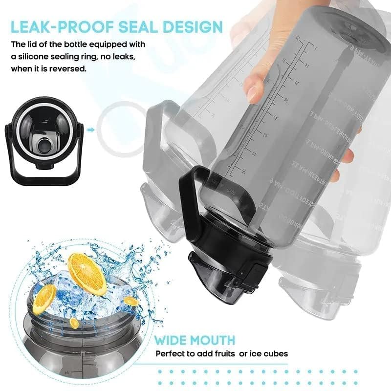 Generic 2 litres Capacity Belt StrawTransparent Motivational Water BottlesTime Marker Leak ProofBreakProofBest Usage ForSportyogaOfficeSchoolGymCampingcolor black  - Image 3