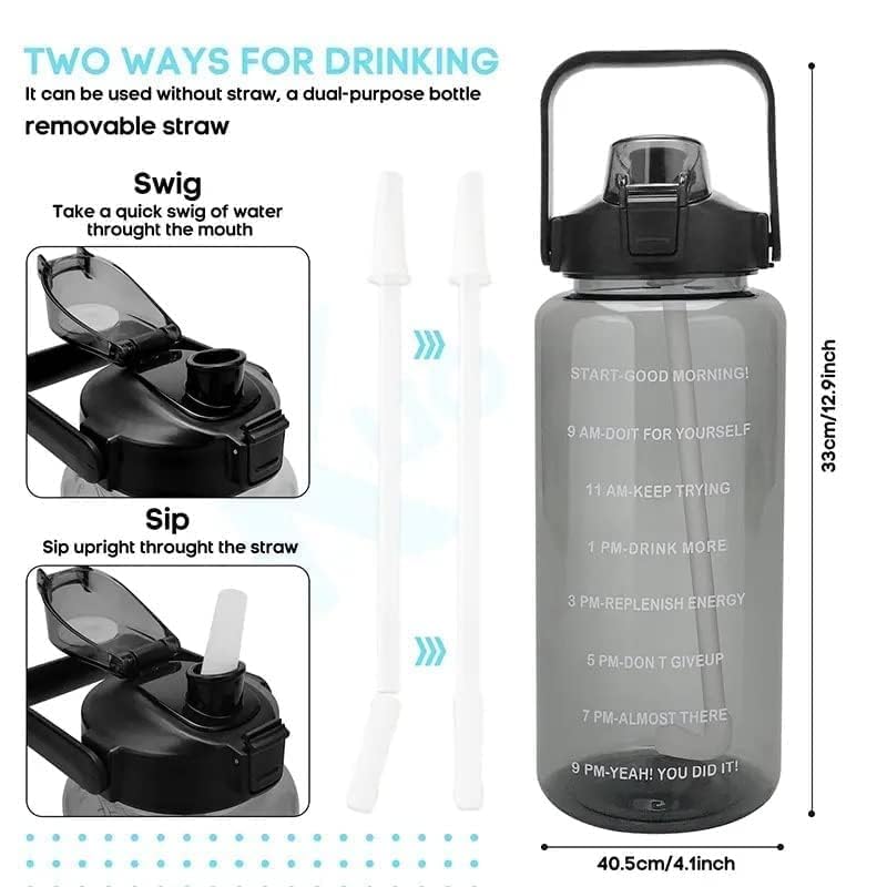 Generic 2 litres Capacity Belt StrawTransparent Motivational Water BottlesTime Marker Leak ProofBreakProofBest Usage ForSportyogaOfficeSchoolGymCampingcolor black  - Image 4