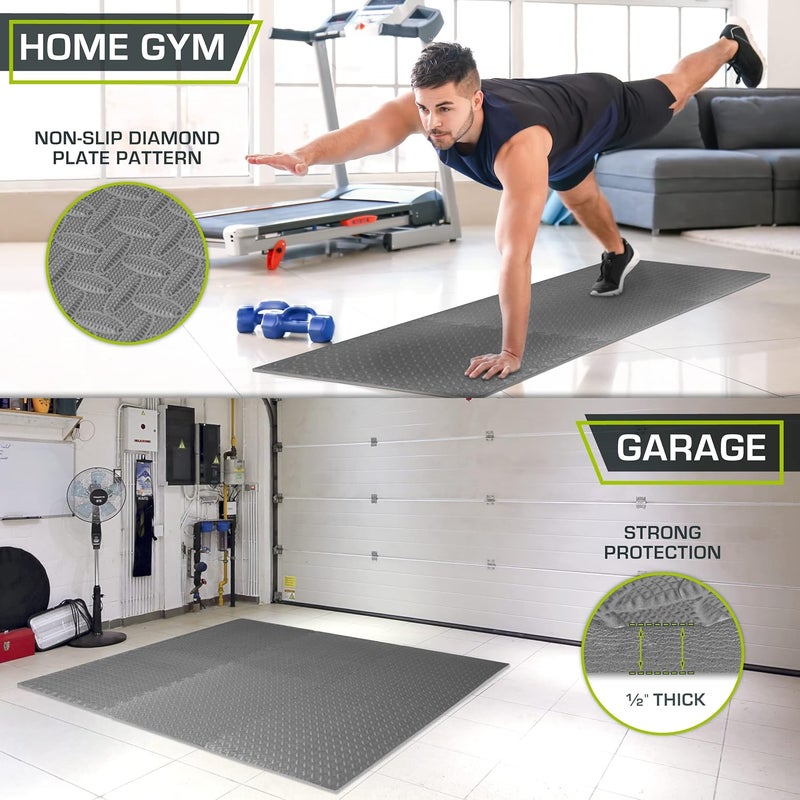 ProSource fit Extra Thick Puzzle Exercise Mat 1/2", Eva Foam Interlocking Tiles For Protective, Cushioned Workout Flooring For Home And Gym Equipment, Grey - Image 3