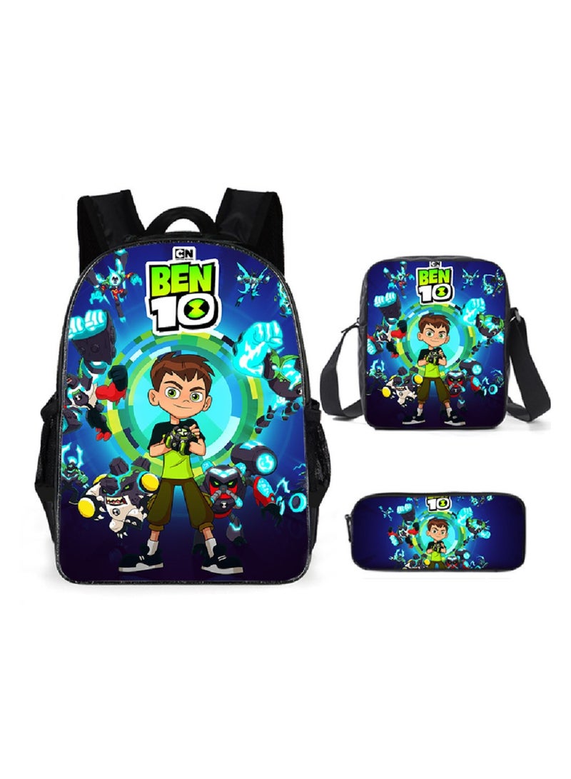 SKT Shiketro Ben 10 Backpack Student Schoolbag Anime Cartoon Backpack Backpack 29*16*42CM + Shoulder Bag 19*6*23CM + Pen Bag 24*7*11CM Three-piece Set - Image 1