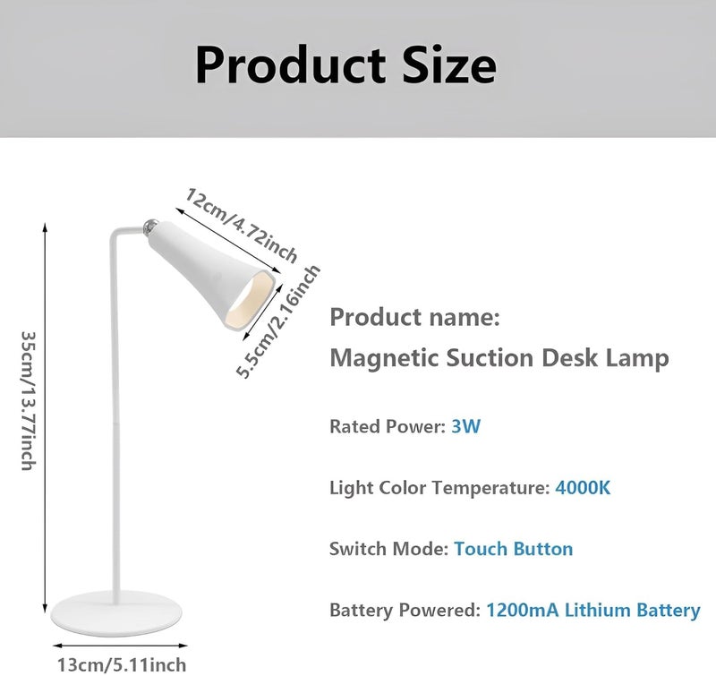 ONTRIP ONTRIP Magnetic Suction Lamp 4in1 Flexi 360 Portable Desk Lamp Multi Usage Study lamp Detachable Head Use as Torch Flashlight Clip it Anywhere Rechargeable Table lampWhite - Image 4