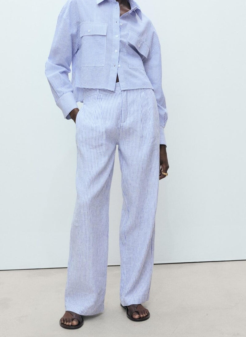 MANGO Striped Linen-Blend Pants  - Image 1