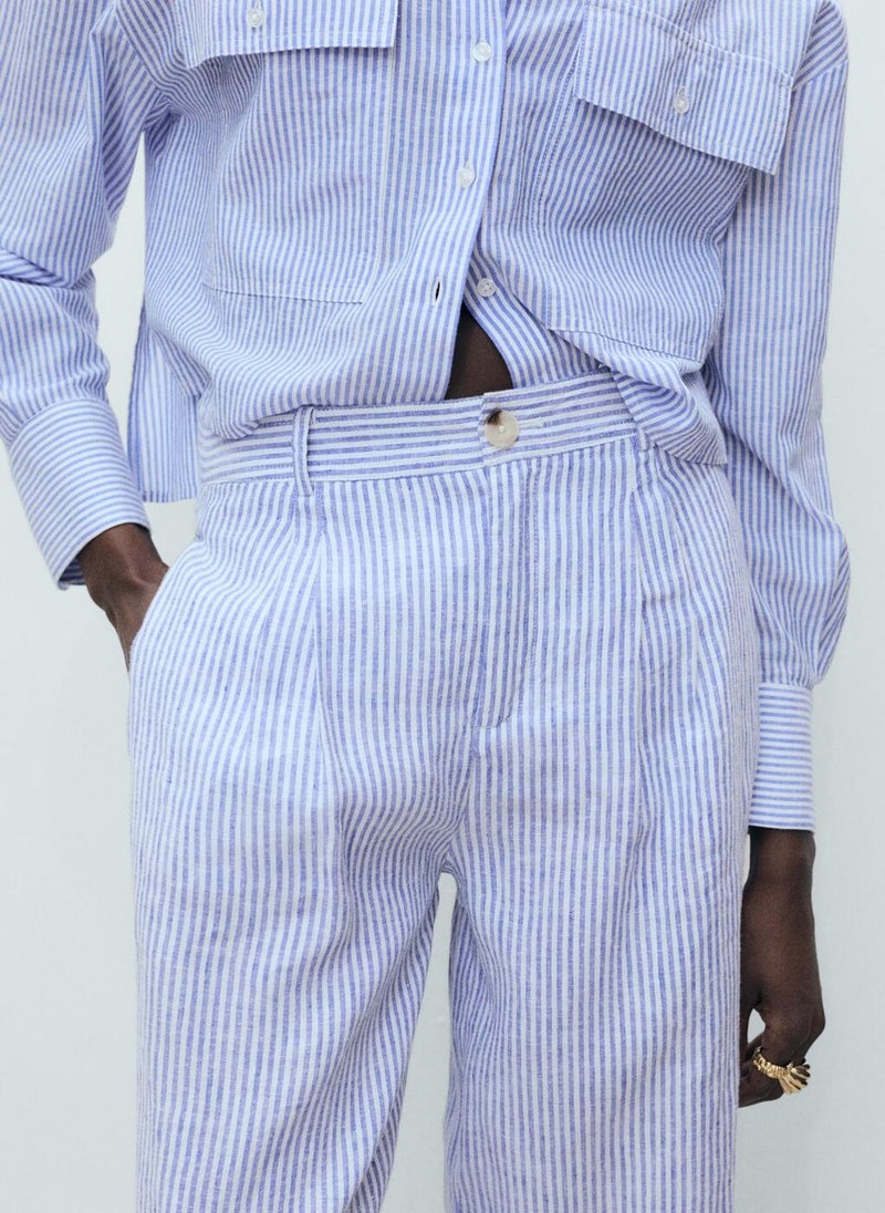 MANGO Striped Linen-Blend Pants  - Image 3