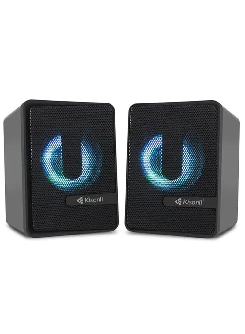 Kisonli Mini Speaker 3.5W Multimedia Speaker for PC ,Gaming and Lap Top with USB Powered and Audio Input 3.5 Wired , Colorful RGB , 2.0 Channel Wired Home Theatre , Good Quality , excellent Public choice - Image 1