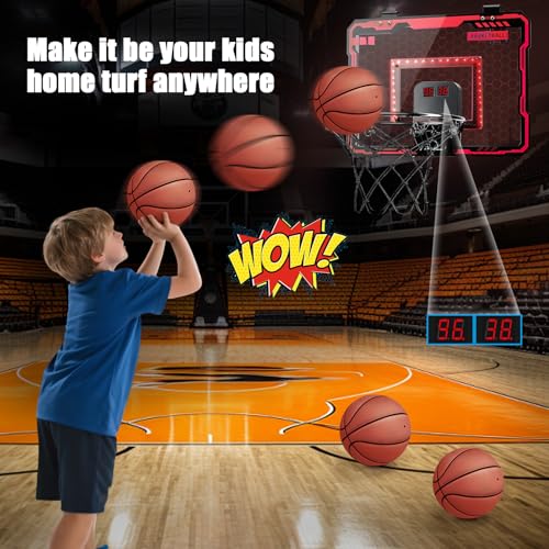 VROGTIK Indoor Basketball Hoop for Kids with Red Led Lights Mini Basketball Hoop with Scoreboard Over The Door Basketball Hoops Birthday Gifts for Kid Basketball Toys for 412 Year Old Boys Girls - Image 5