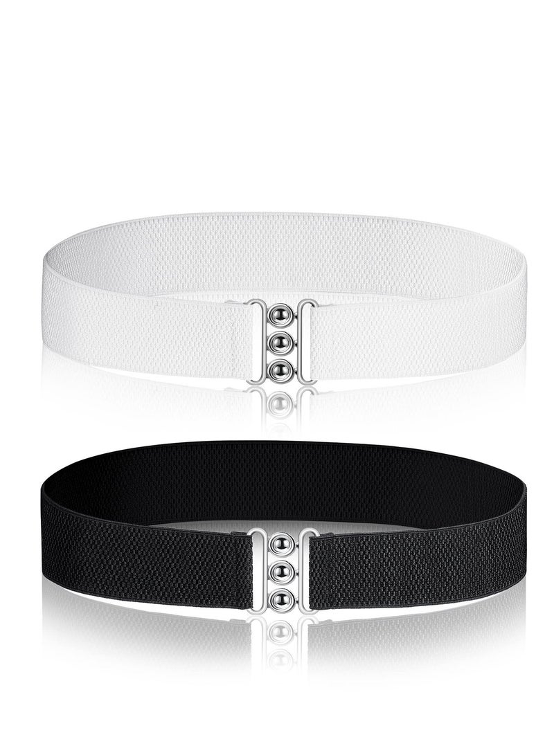 SYOSI Women's Belt, 2 Pieces of Vintage Elasticity Hundred Wide Belt Elastic Waist Seal Black White Corset Waist Buckle Dress Fashion Harness - Image 1