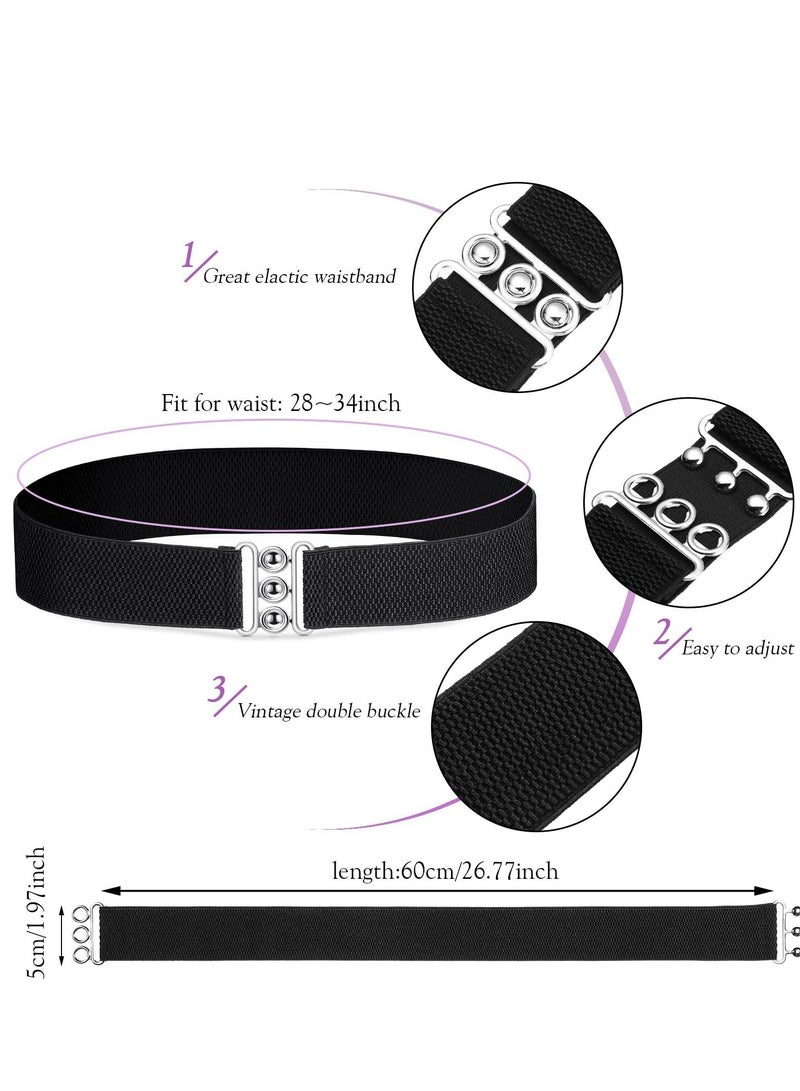 SYOSI Women's Belt, 2 Pieces of Vintage Elasticity Hundred Wide Belt Elastic Waist Seal Black White Corset Waist Buckle Dress Fashion Harness - Image 5